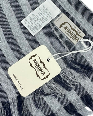 Agnona Scarf Midnight Blue Gray Stripes - Luxury Silk Linen Cashmere Shawl FINAL SALE
