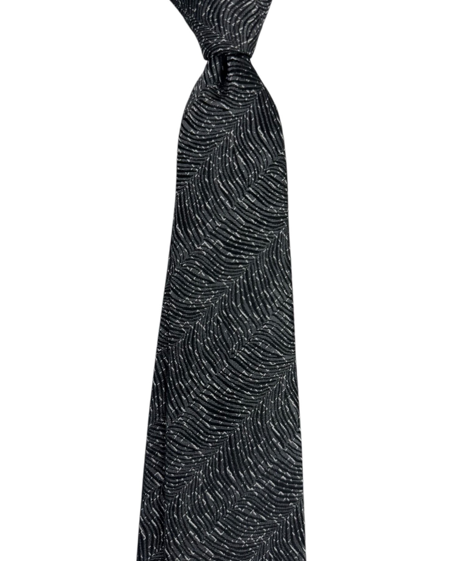 Armani Silk Tie Charcoal Gray Silver Black Wavy Texture Pattern
