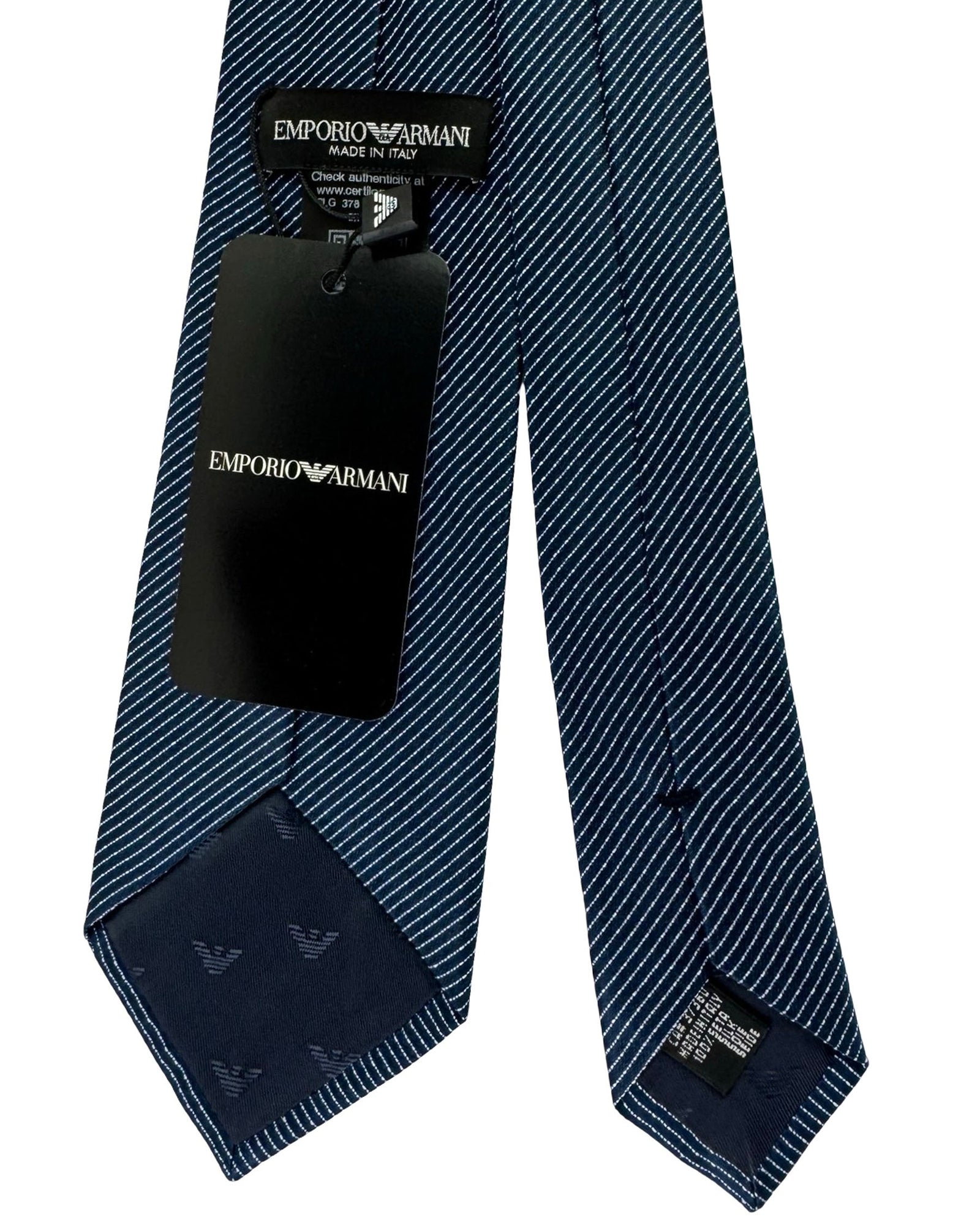 Emporio Armani Tie Dark Blue Silver Pinstripe