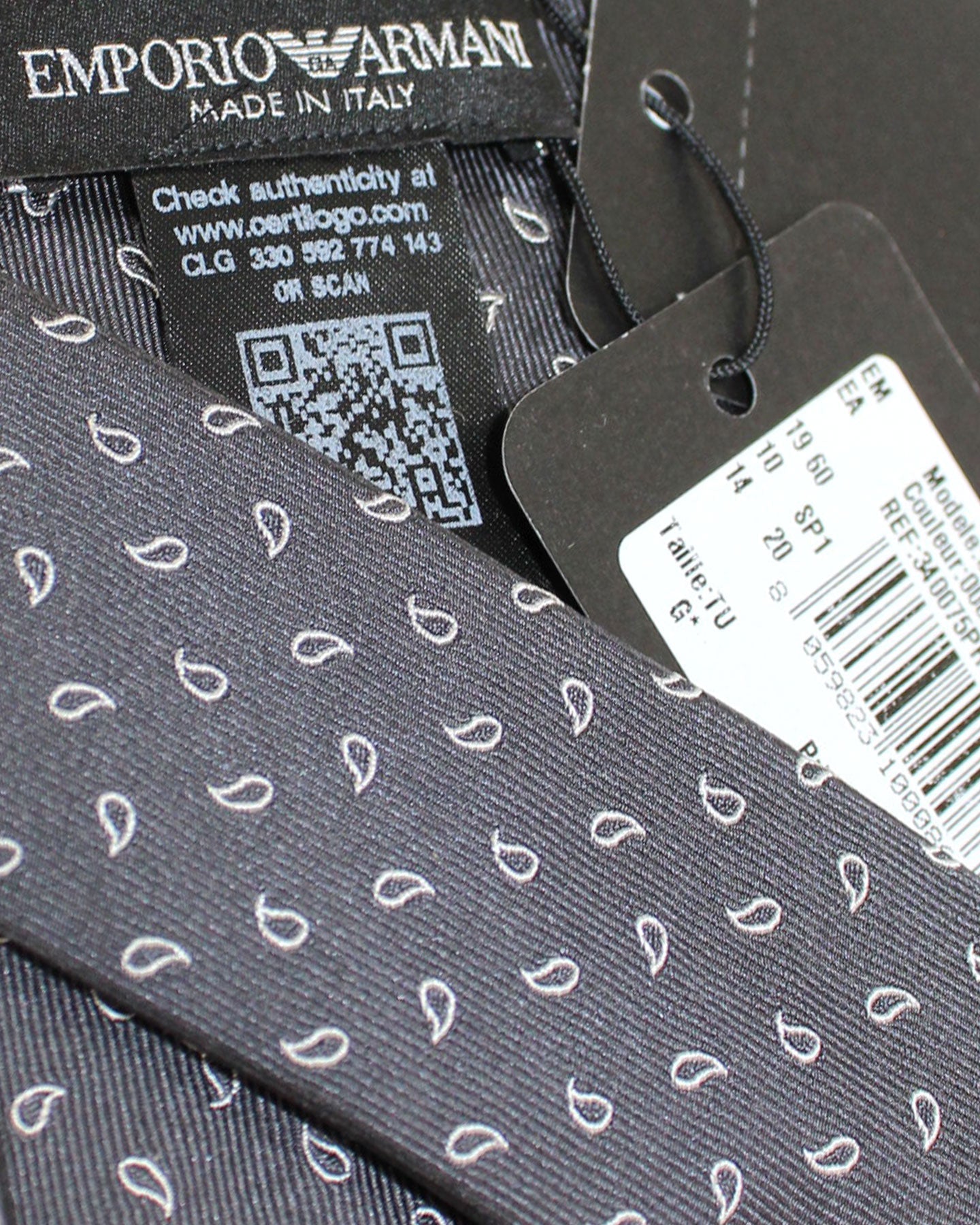 Armani Silk Tie Anthracite Gray Mini Paisley SALE