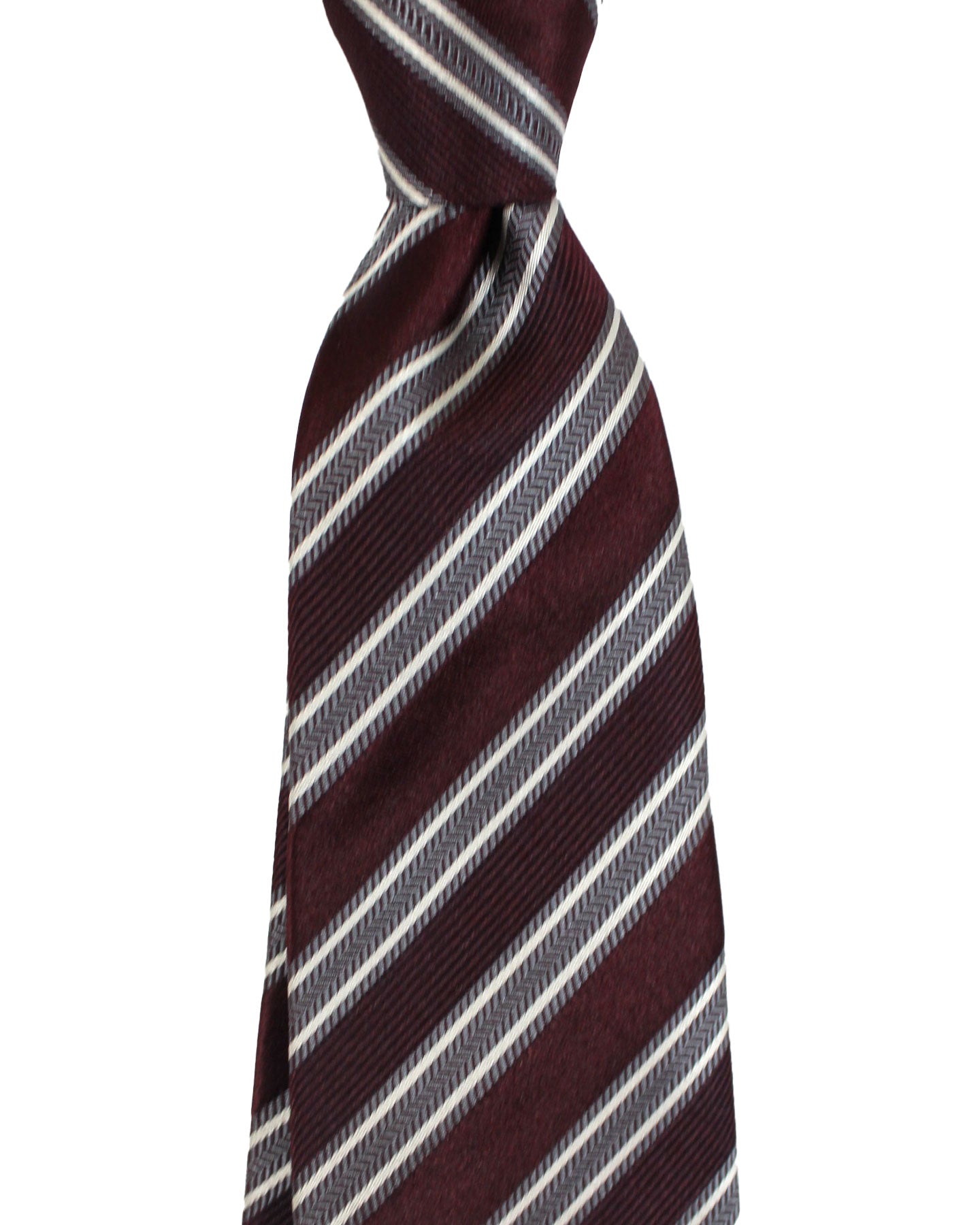 Armani Silk Tie Maroon Gray Stripes Armani Collezioni