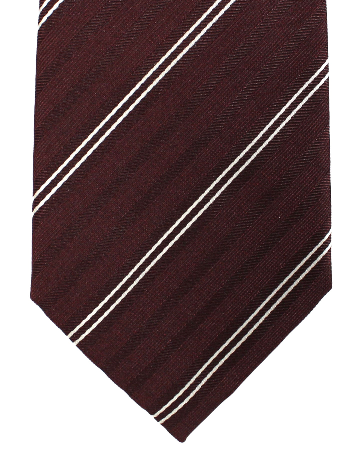 Armani Silk Tie Maroon Silver Stripes Armani Collezioni