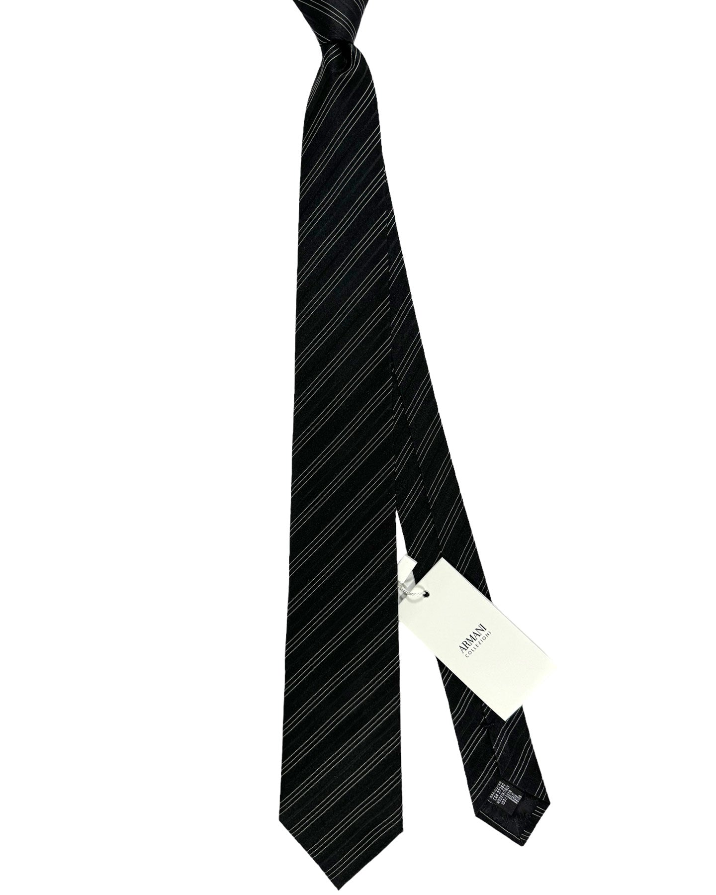 Armani Silk Tie Black Silver Stripes Armani Collezioni
