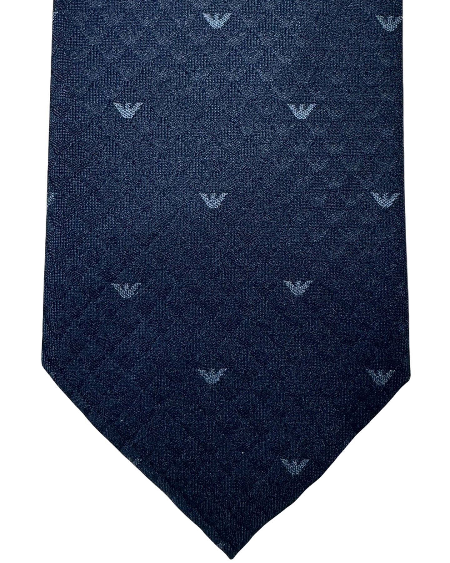 Armani Silk Tie Dark Blue Gray Logo