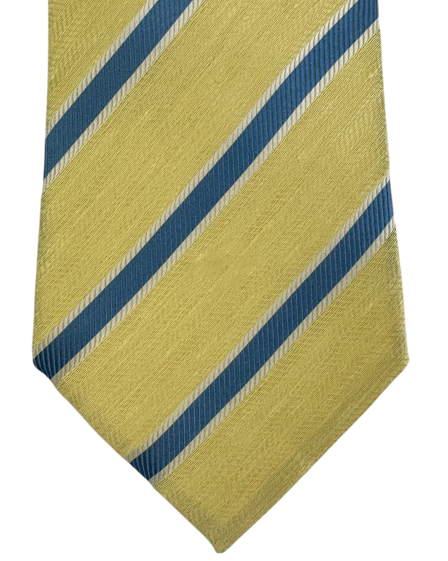 Armani Tie Yellow Blue Stripes - Linen Silk SALE