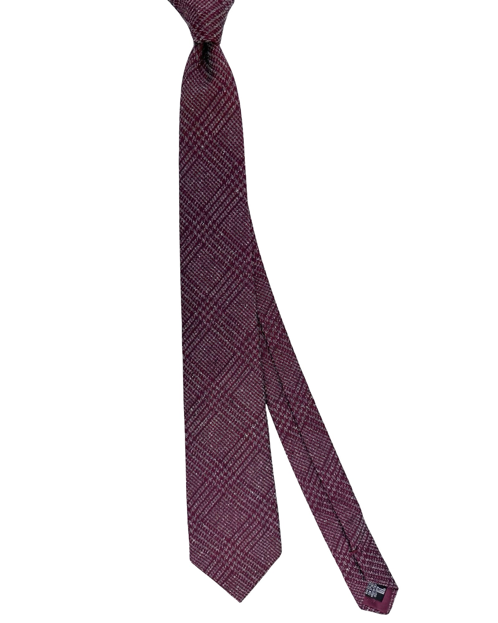 Armani Silk Tie Maroon Gray Plaid Check
