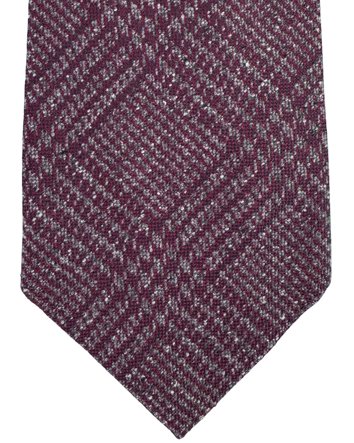 Armani Silk Tie Maroon Gray Plaid Check