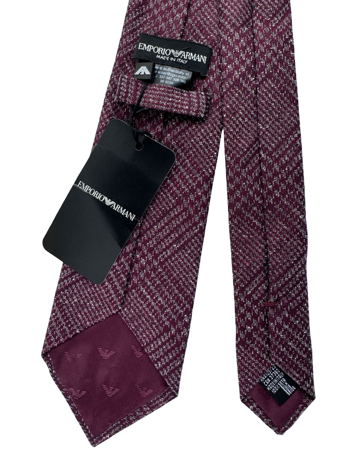 Armani Silk Tie Maroon Gray Plaid Check