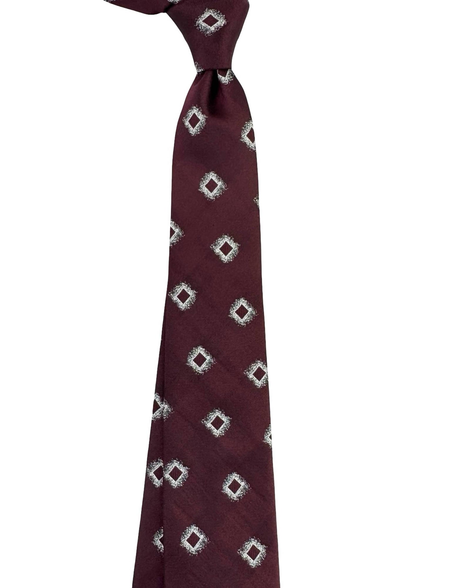 Armani Tie Maroon Silver Geometric Design