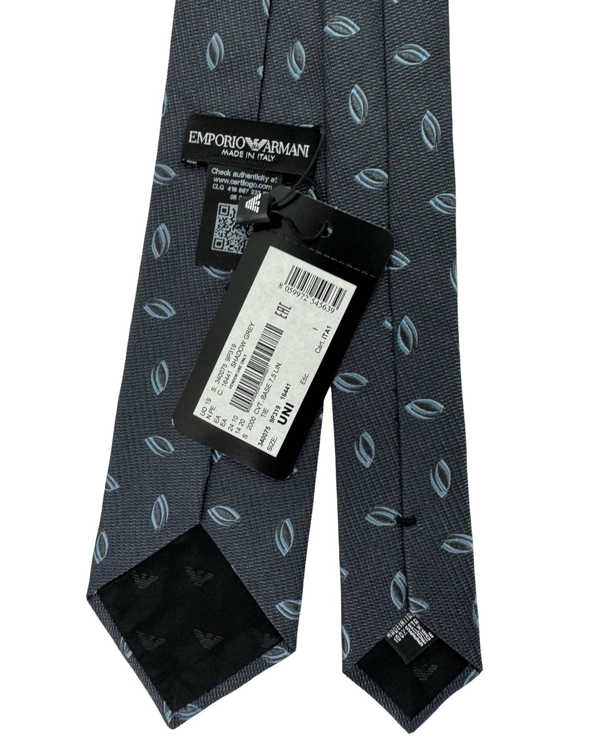 Armani Tie Charcoal Grey Blue Geometric