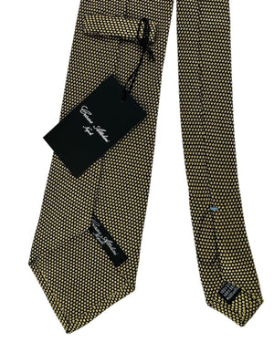 Cesare Attolini Unlined Tie Black And Olive Gold Woven Dots