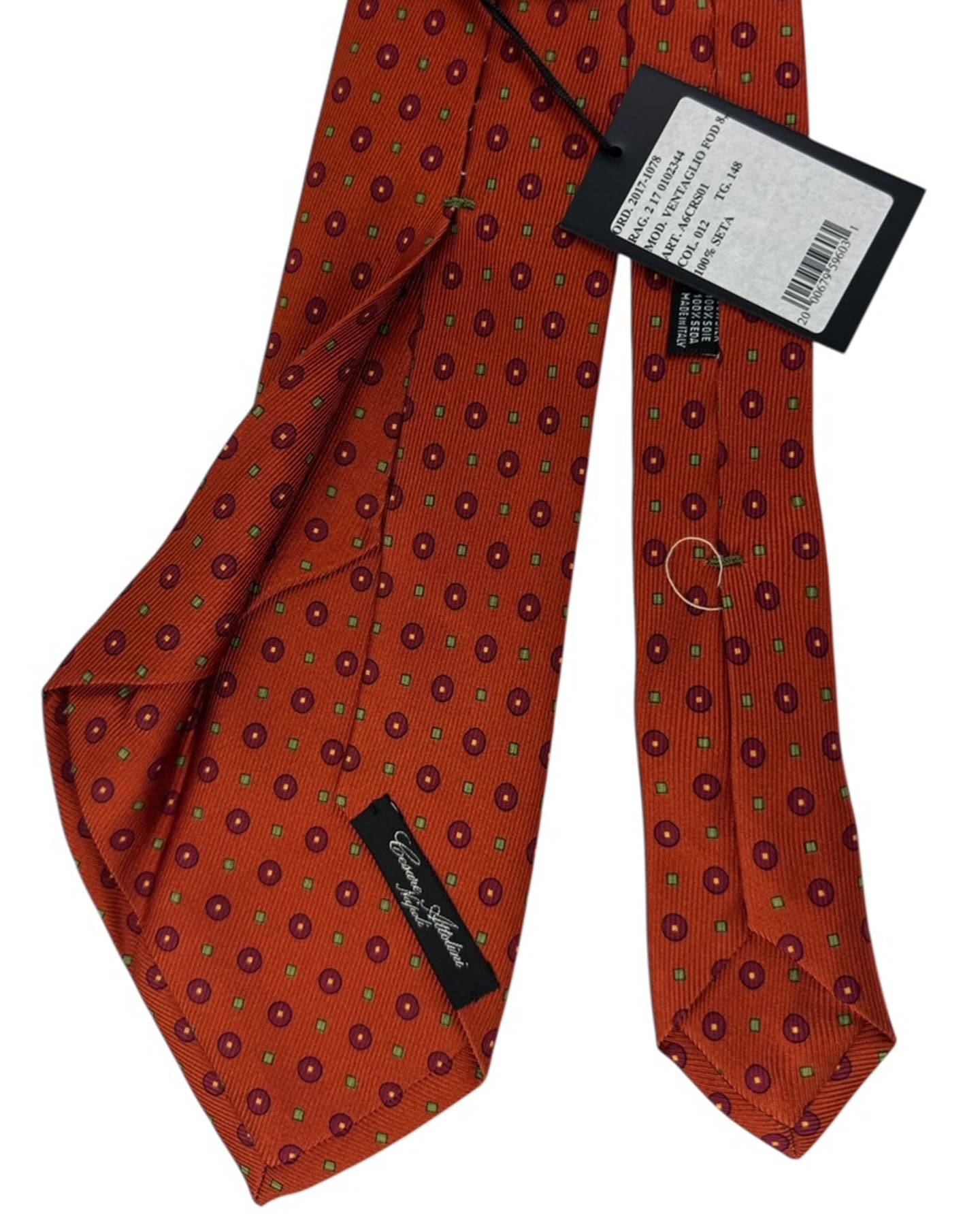 Cesare Attolini Sevenfold Tie Rust Orange Mini Medallions