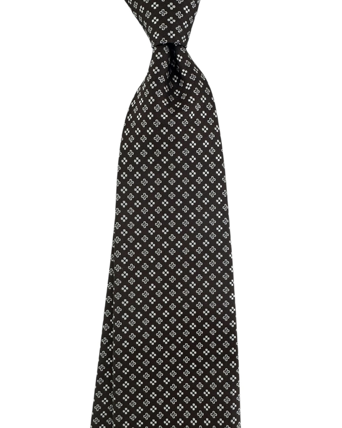 Cesare Attolini Tie Dark Brown Silver Mini Flowers