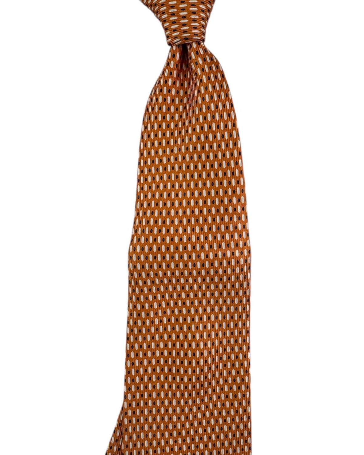 Cesare Attolini Tie Orange With Navy And White Oval Pattern