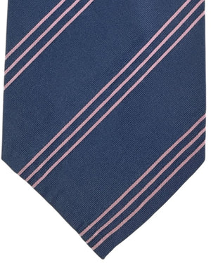 Cesare Attolini Unlined Tie Dark Blue Pink Stripes