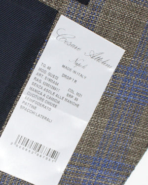 Cesare Attolini Sport Coat Brown Midnight Blue Plaid 