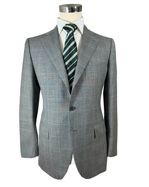 Cesare Attolini Suit Gray Blue Plaid 