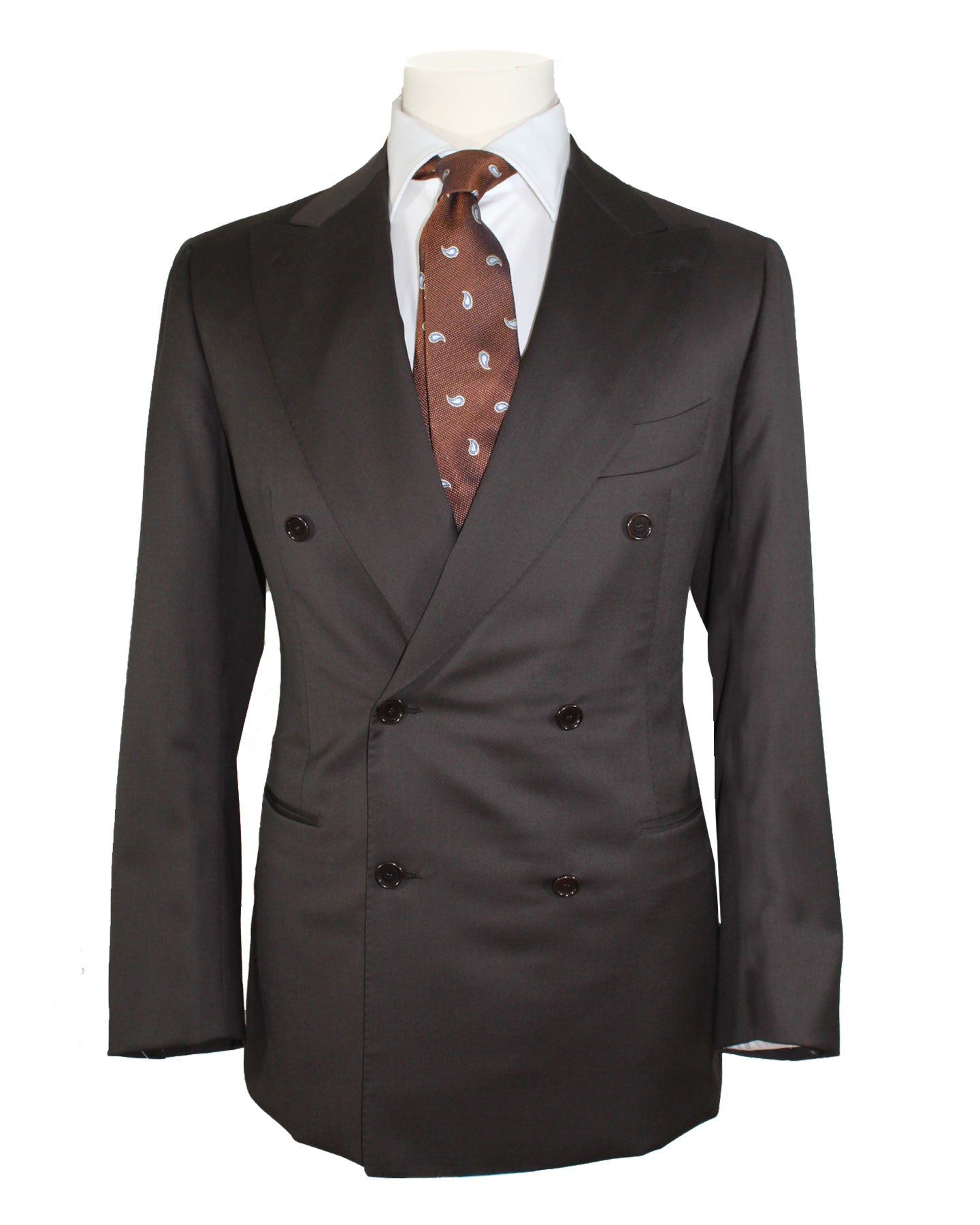 Cesare Attolini Suit Dark Brown Double Breasted Peak Lapel