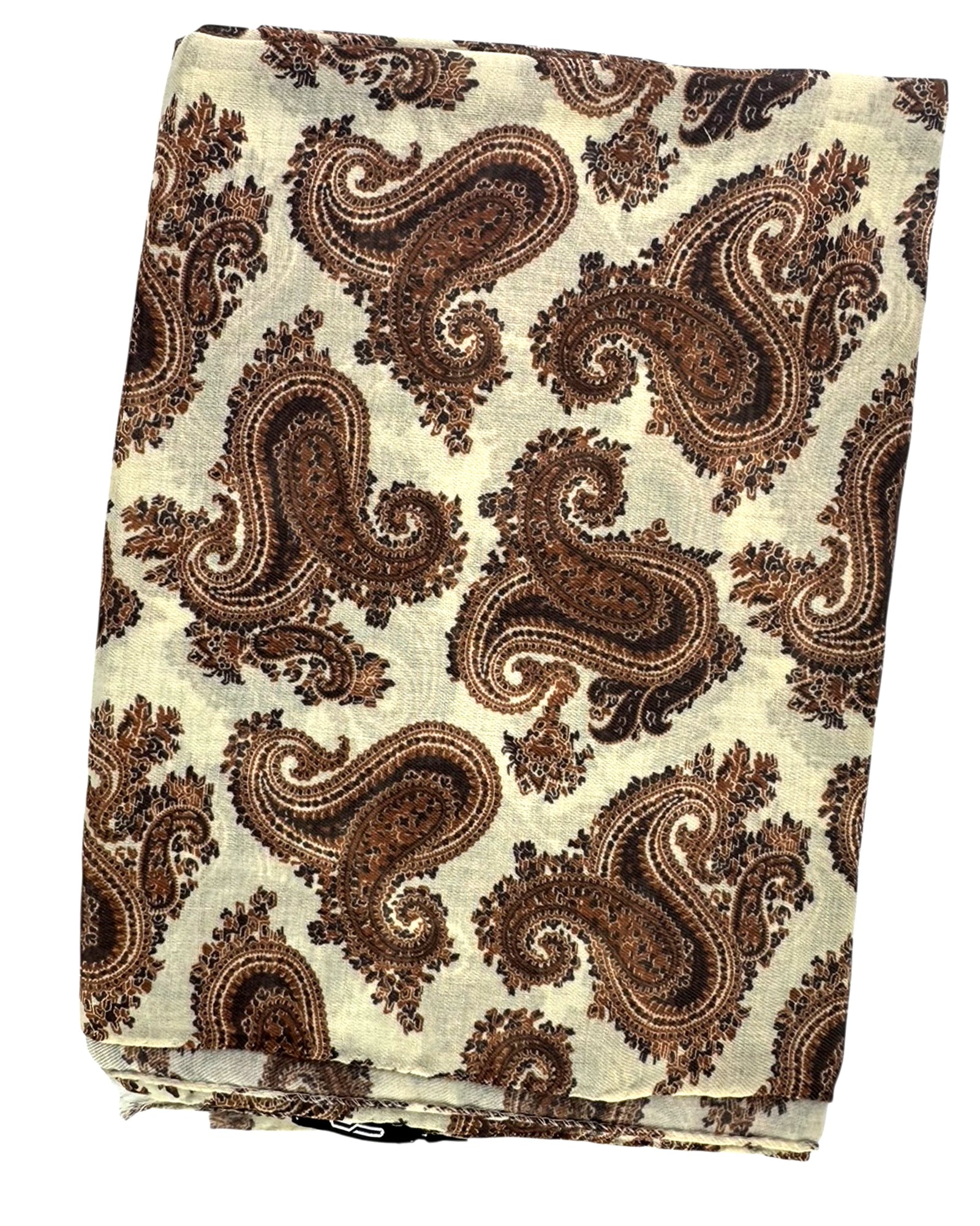 Cesare Attolini Scarf Brown White Paisley - Luxury Cashmere Cotton Men Shawl