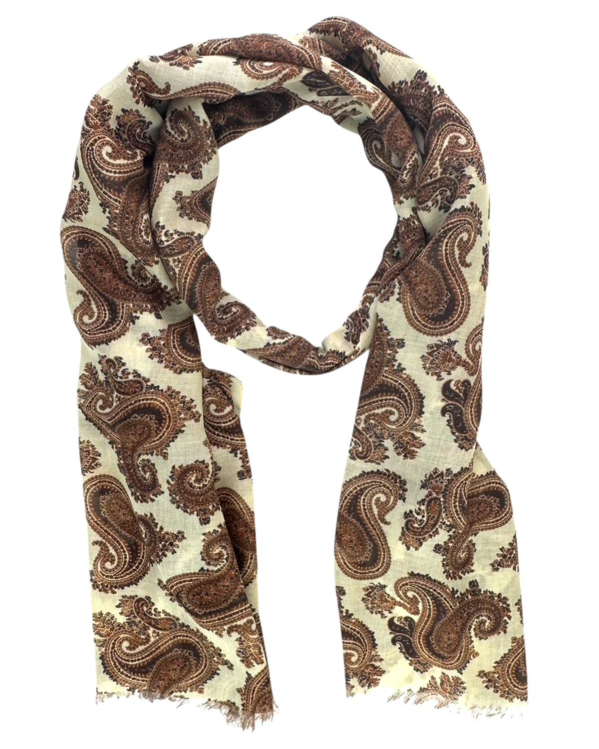 Cesare Attolini Scarf Brown White Paisley - Luxury Cashmere Cotton Men Shawl