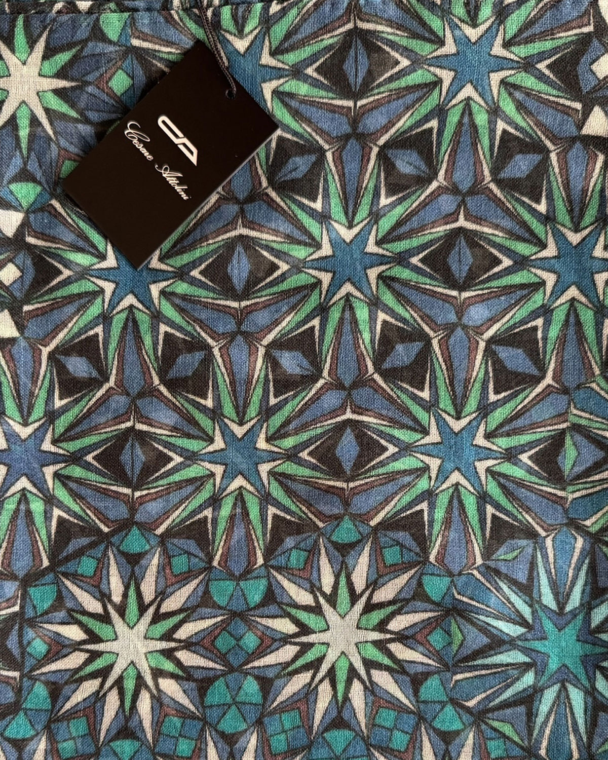 Cesare Attolini Scarf Midnight Blue Design - Cotton Cashmere Shawl Green Design Scarf