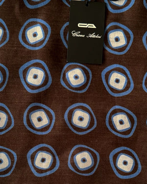 Cesare Attolini Scarf Navy Brown Circles Design - Cotton Cashmere Shawl