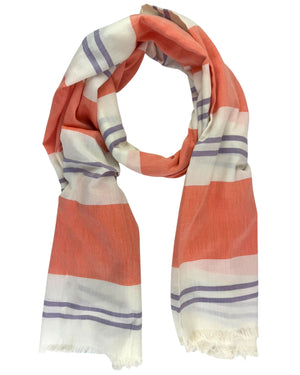 Cesare Attolini Scarf White Pink Lilac - Cotton Silk Shawl