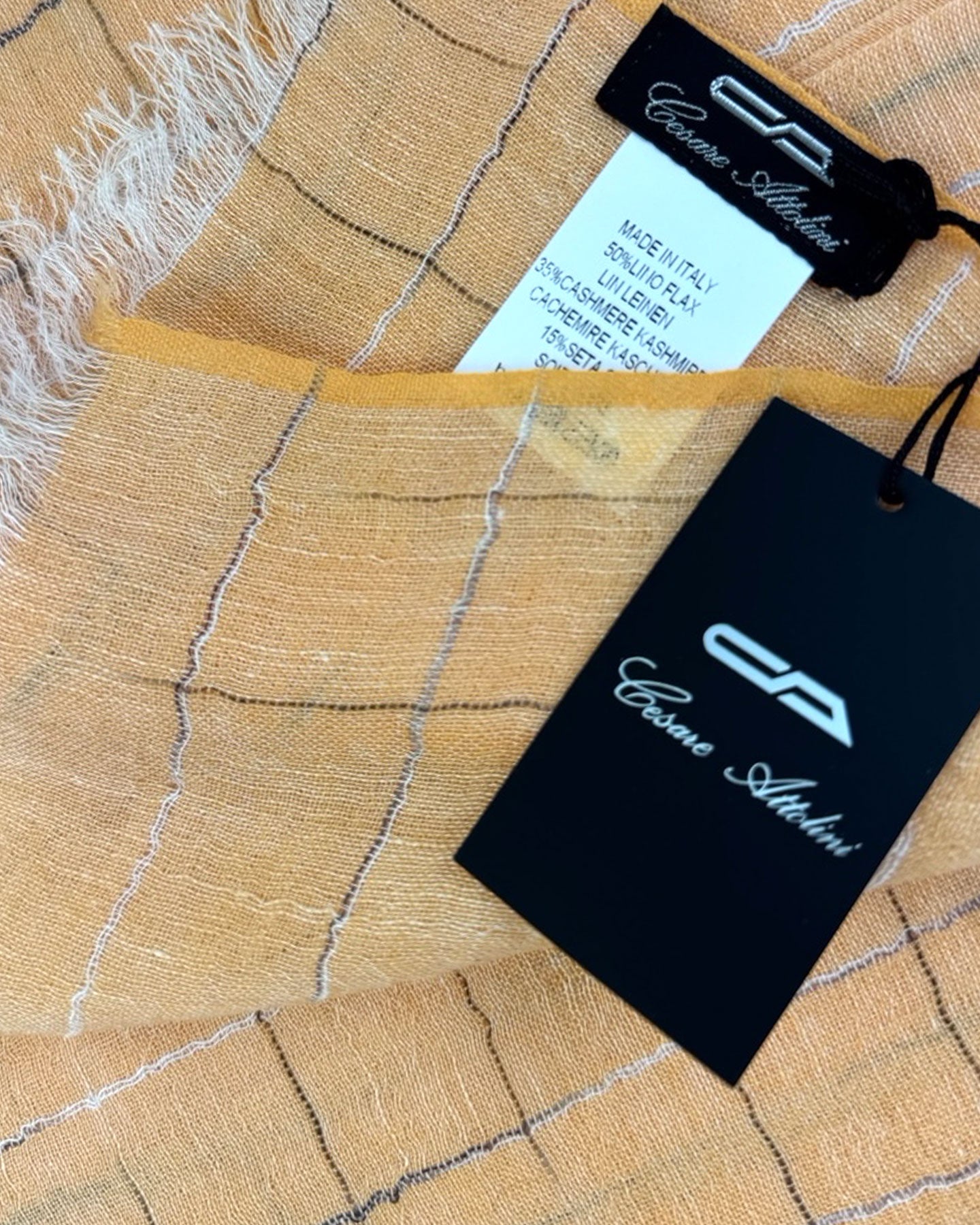 Cesare Attolini Scarf Orange Design - Linen Cashmere Silk Shawl