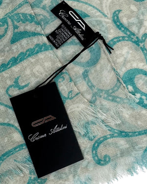 Cesare Attolini Scarf Gray Aqua Paisley - Linen Silk Cashmere Shawl