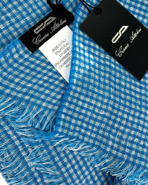 Cesare Attolini Scarf Aqua White Check