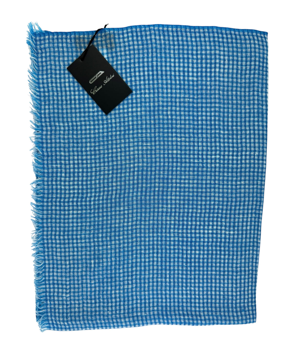 Cesare Attolini Scarf Aqua White Check - Cashmere Silk Shawl