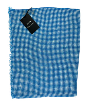 Cesare Attolini Scarf Aqua White Check - Cashmere Silk Shawl