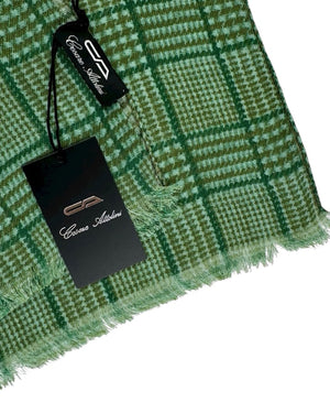Cesare Attolini Scarf Green Orange Check Plaid - Cashmere Cotton Shawl