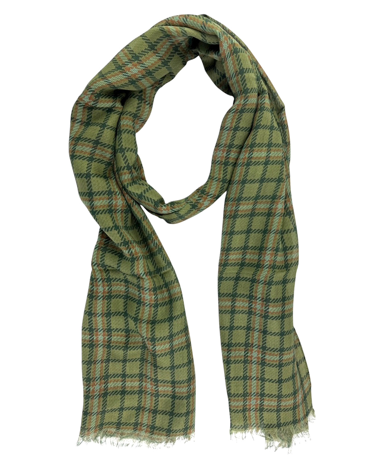 Cesare Attolini Scarf Forest Green Plaid Check - Luxury Cashmere Cotton Shawl