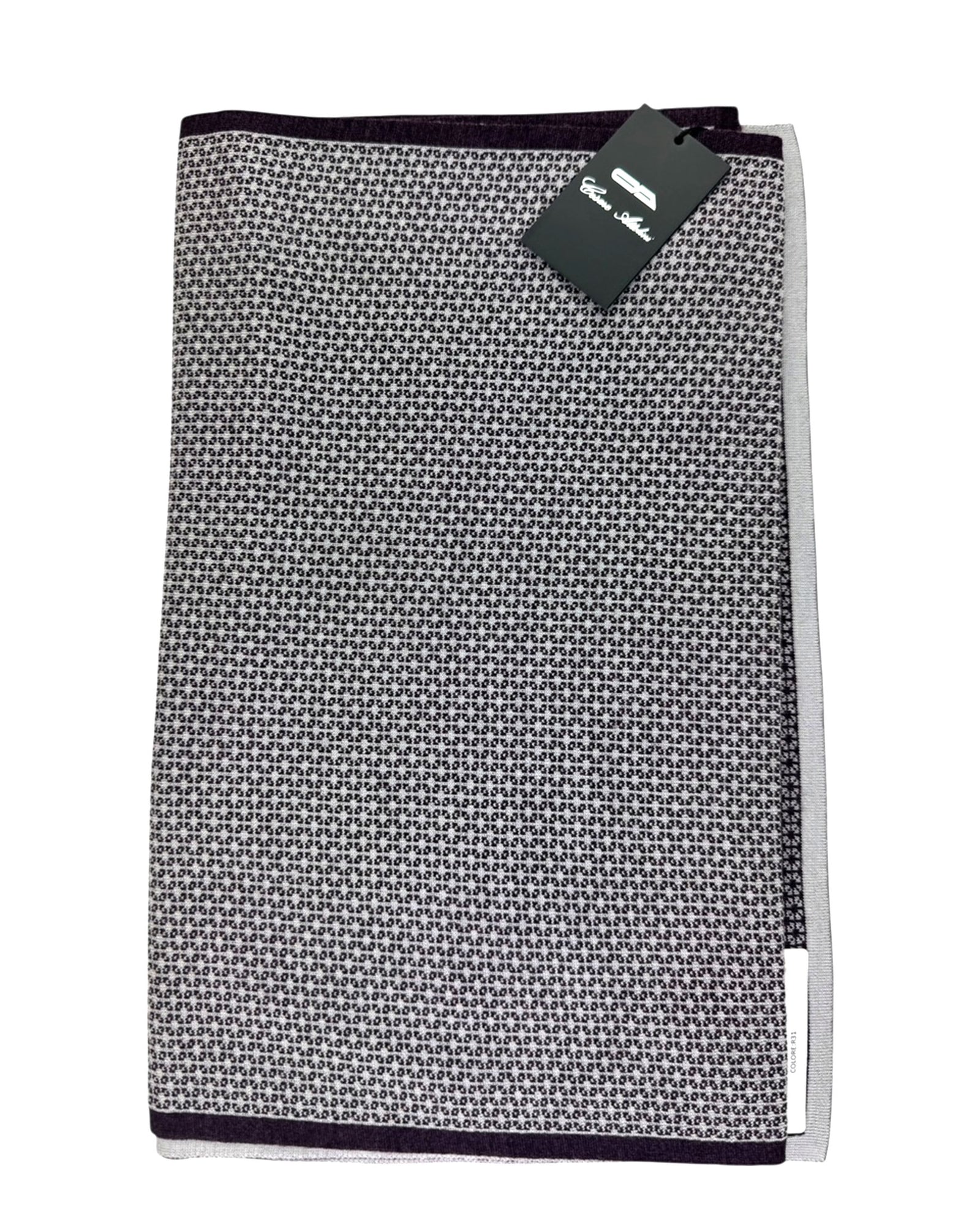 Cesare Attolini Scarf Purple Gray Geometric - Luxury Wool Silk Shawl