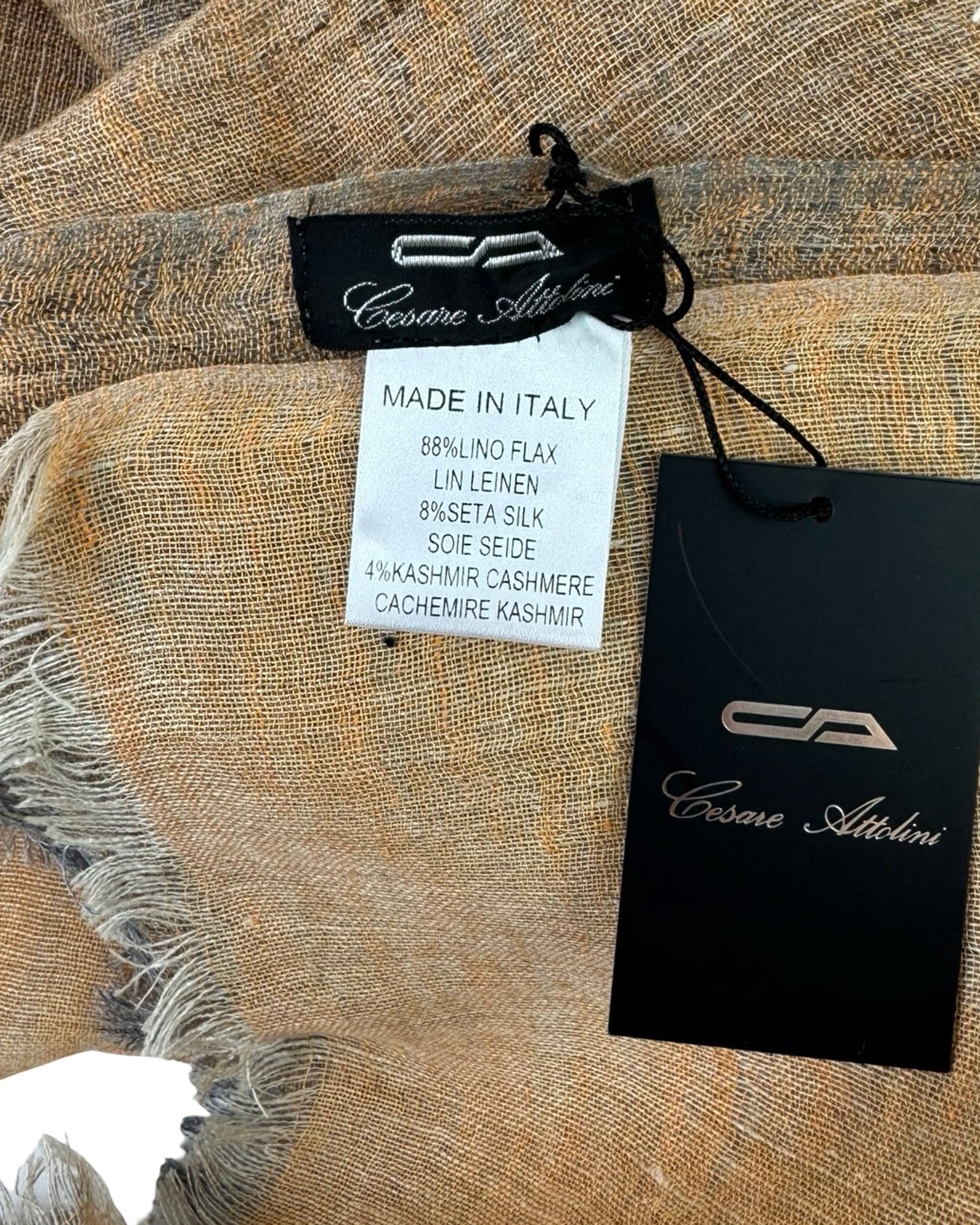 Cesare Attolini Scarf Orange Gray - Linen Cashmere Silk