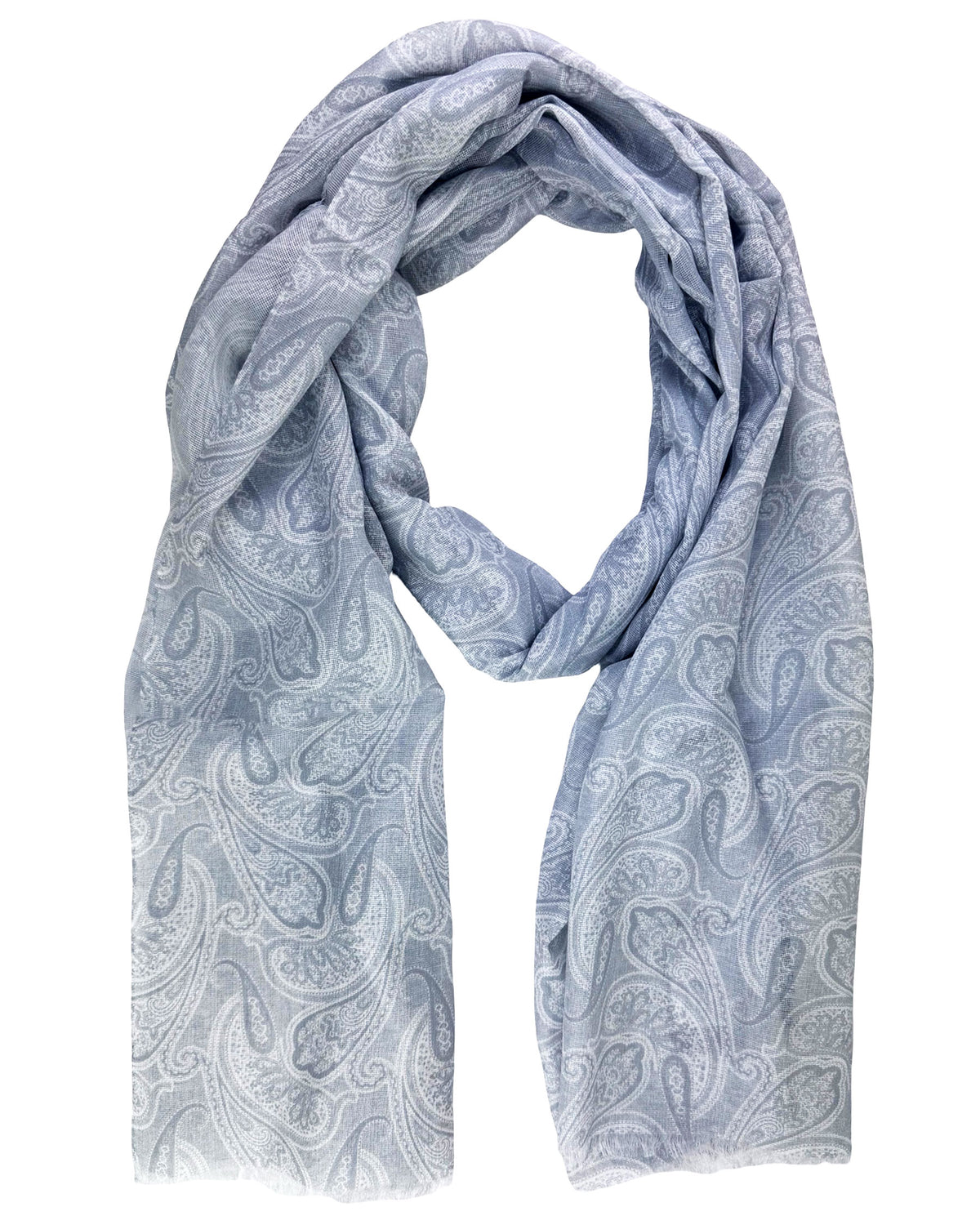 Cesare Attolini Scarf Gray White Paisley - Light Weight Cotton