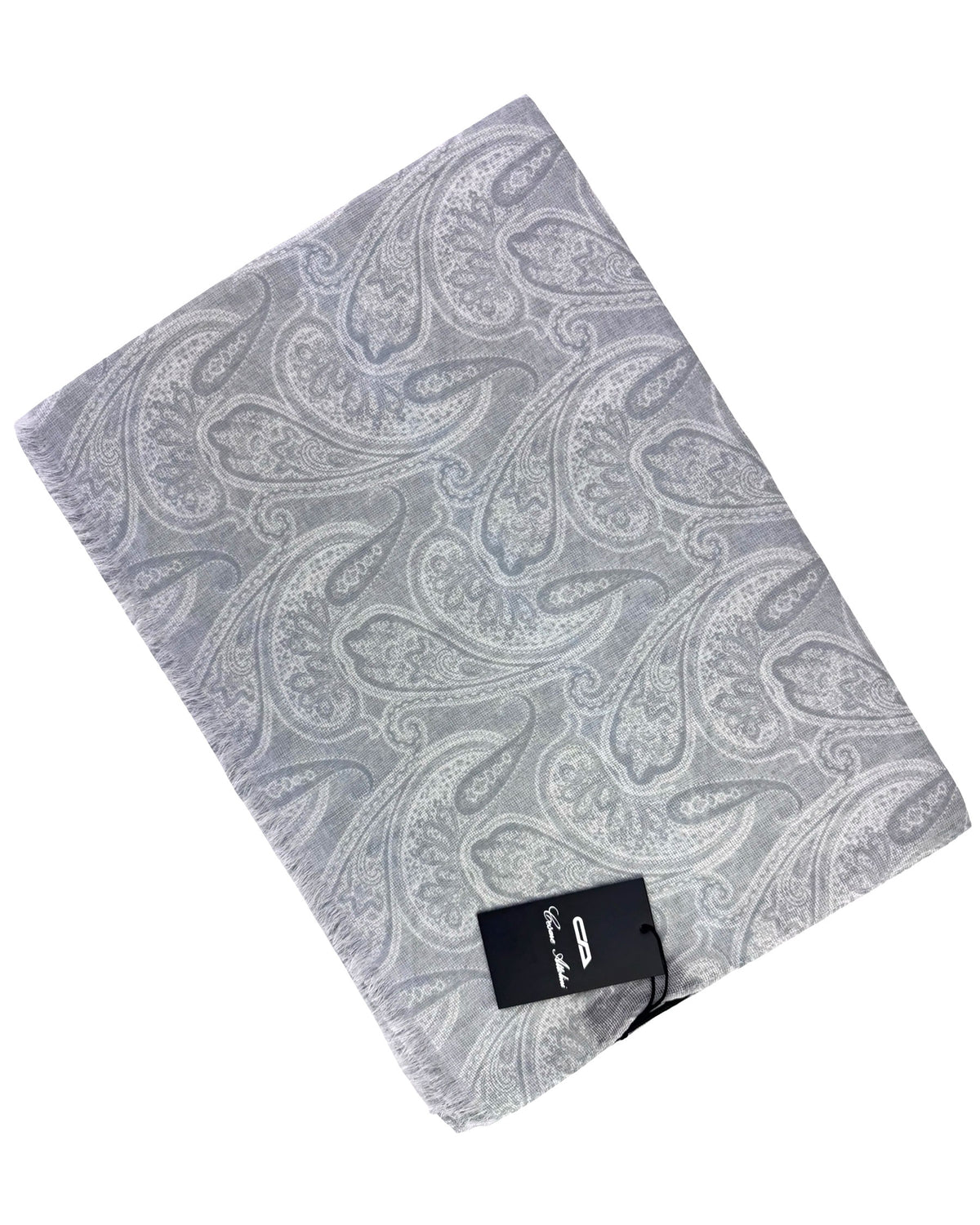 Cesare Attolini Scarf Gray White Paisley - Light Weight Cotton