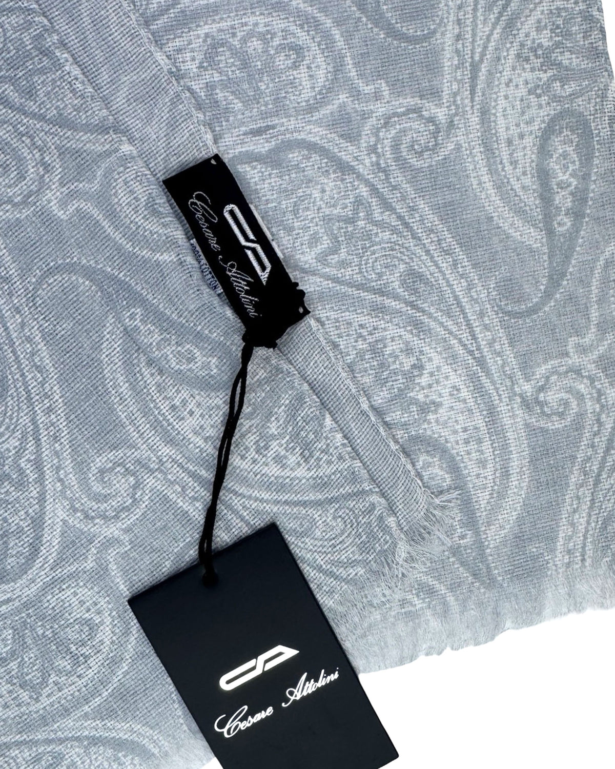 Cesare Attolini Scarf Gray White Paisley - Light Weight Cotton
