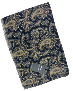 Attolini Scarf Midnight Blue Taupe Paisley - Cashmere Cotton