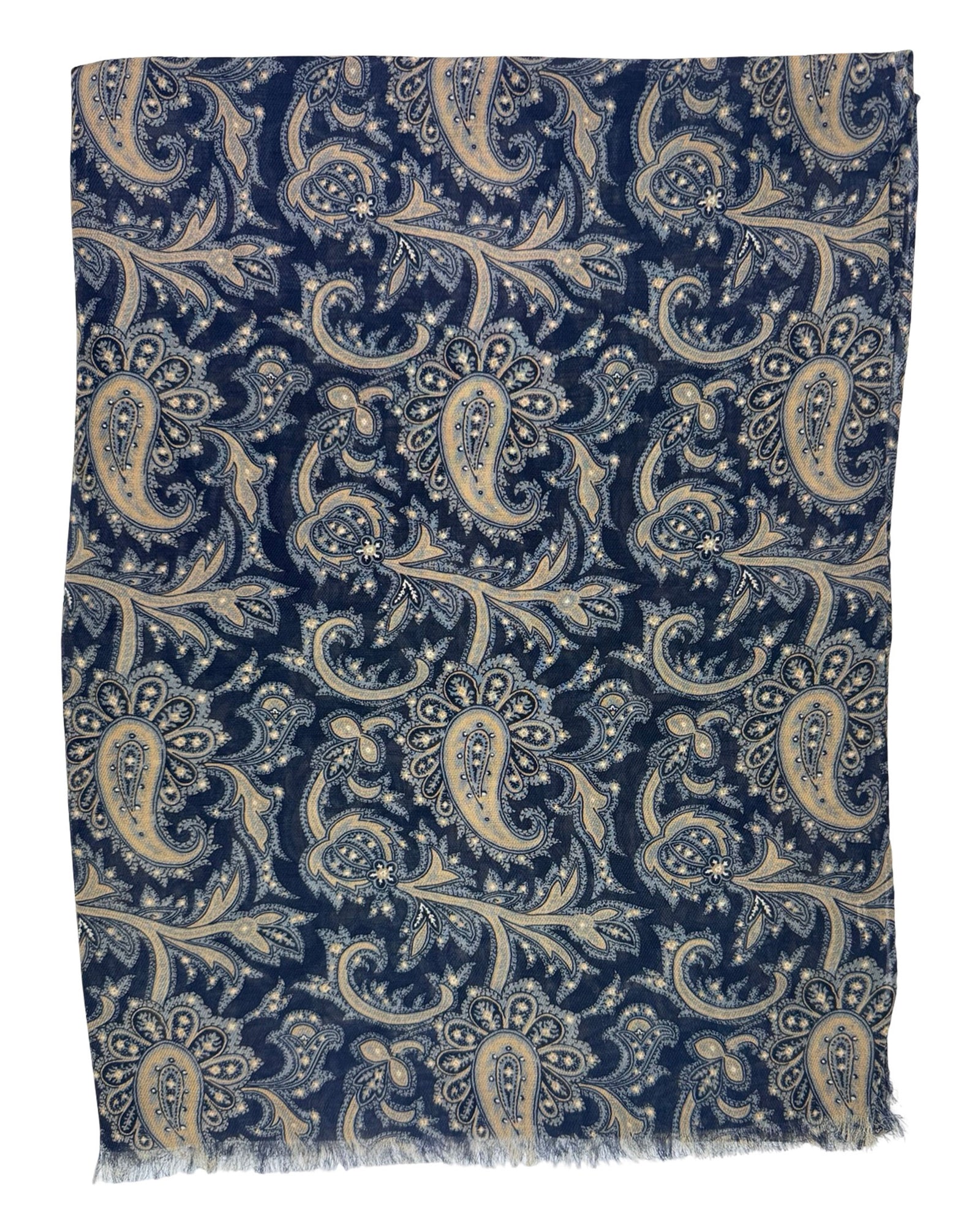 Cesare Attolini Scarf Midnight Blue Taupe Paisley - Cashmere Cotton