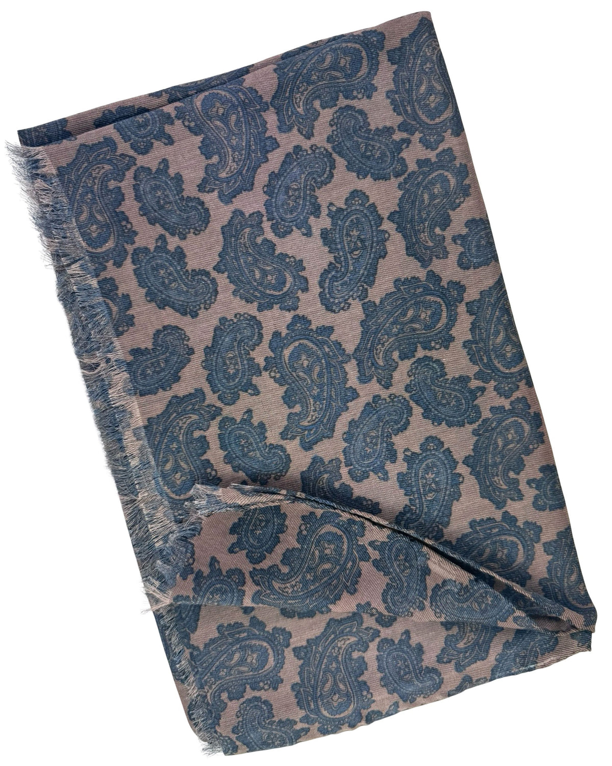 Cesare Attolini Scarf Taupe Midnight Blue Paisley - Cashmere Cotton