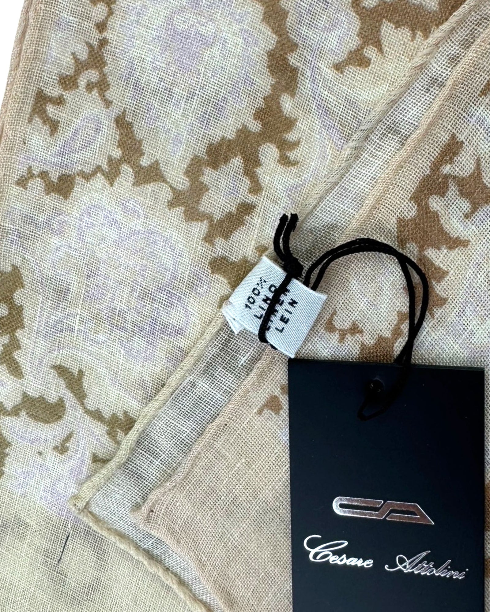Cesare Attolini Scarf White Beige Pink Brown Ornamental Floral Design - Linen