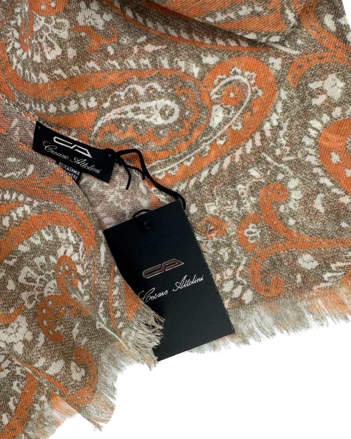 Attolini Scarf Orange Paisley Design - Linen Cashmere Silk Shawl