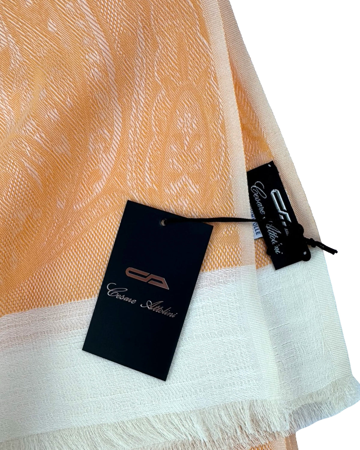 Cesare Attolini Cotton Scarf Peach Orange Paisley SALE