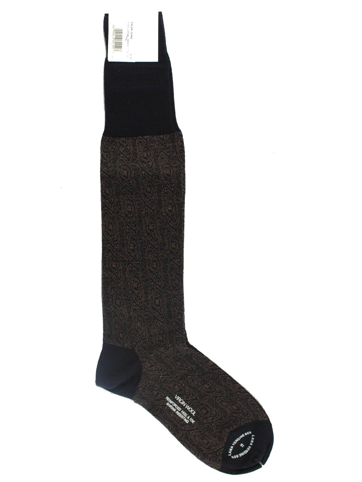 Cesare Attolini Wool Socks US 11.5 / EUR 45 Brown Black Ornamental - Over The Calf