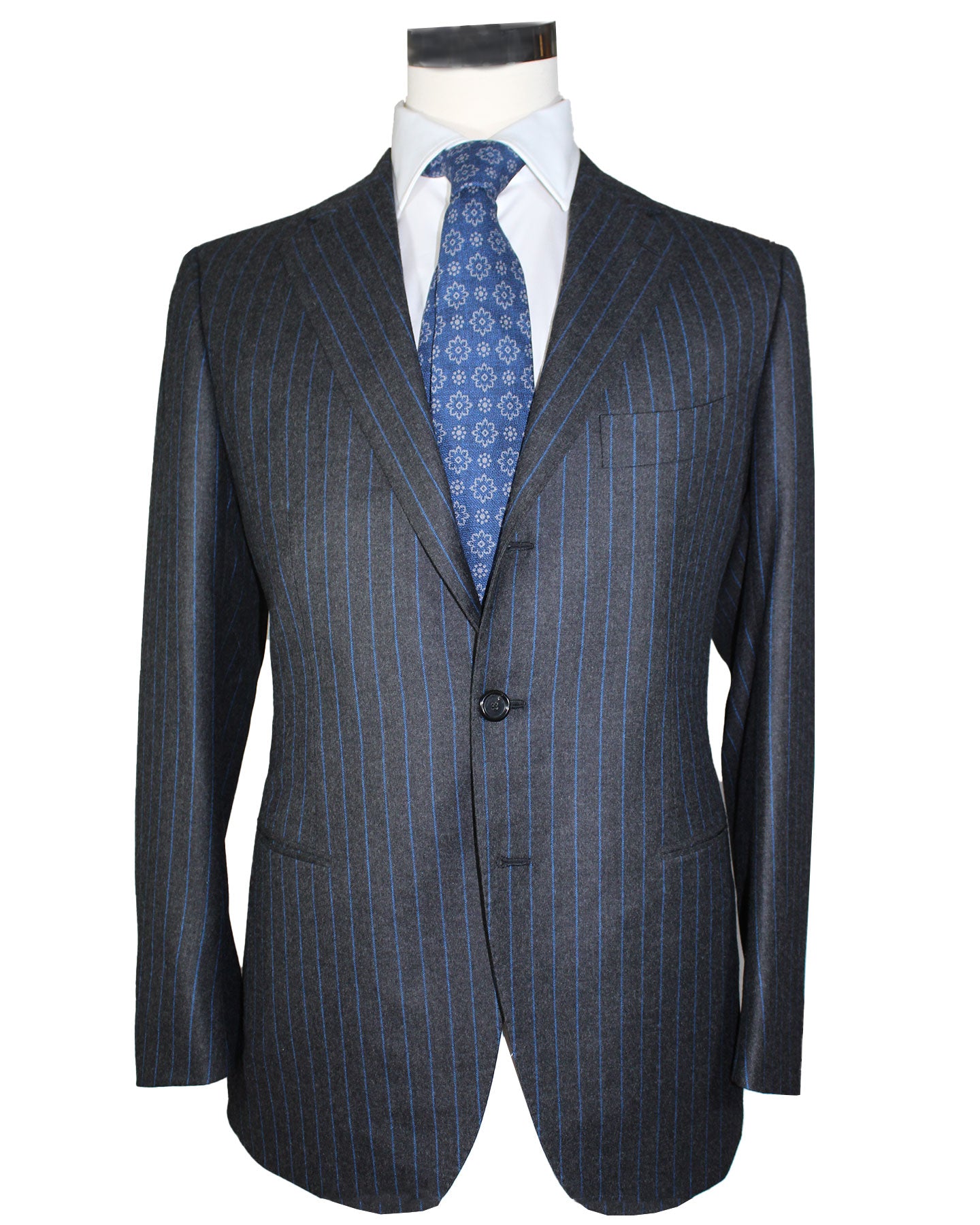 Cesare Attolini Suit Gray Royal Blue Stripes EU 50/ US 40