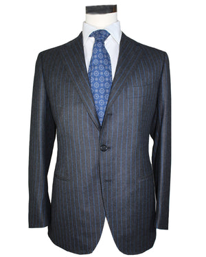 Cesare Attolini Suit Gray Royal Blue Stripes - Pleated Pants EU 50/ US 40 SALE