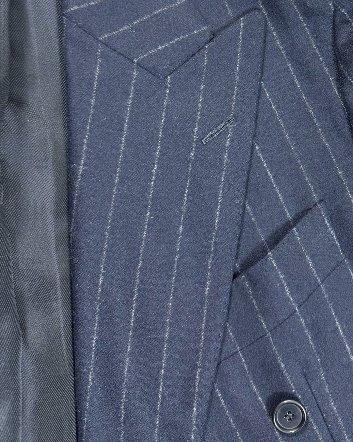 Cesare Attolini Suit Midnight Blue Gray Stripes Peak Lapel 
