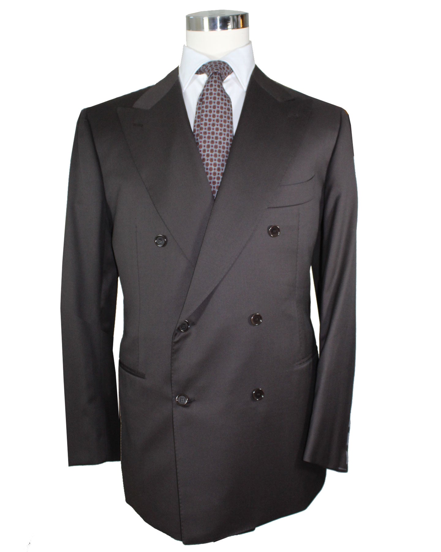 Cesare Attolini Suit Dark Brown Double Breasted Peak Lapel New